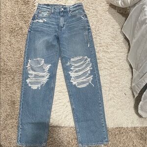 American Eagle Outfitters Light Blue Distressed Straight Leg Jeans